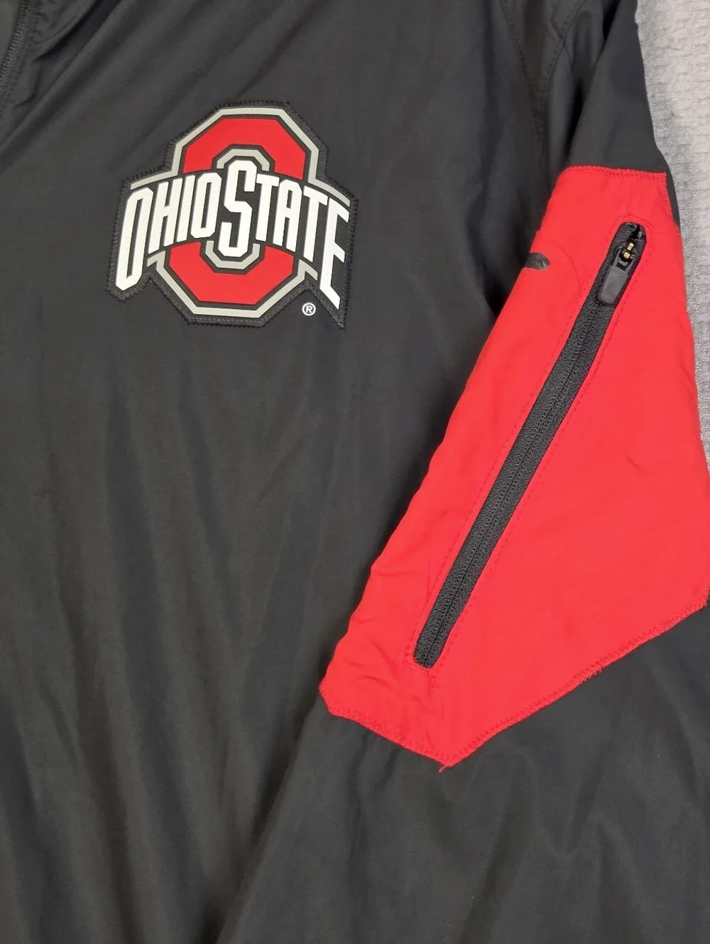 Nike Black Pullover Windbreaker with Red Sleeve Accent - Ohio State Logo